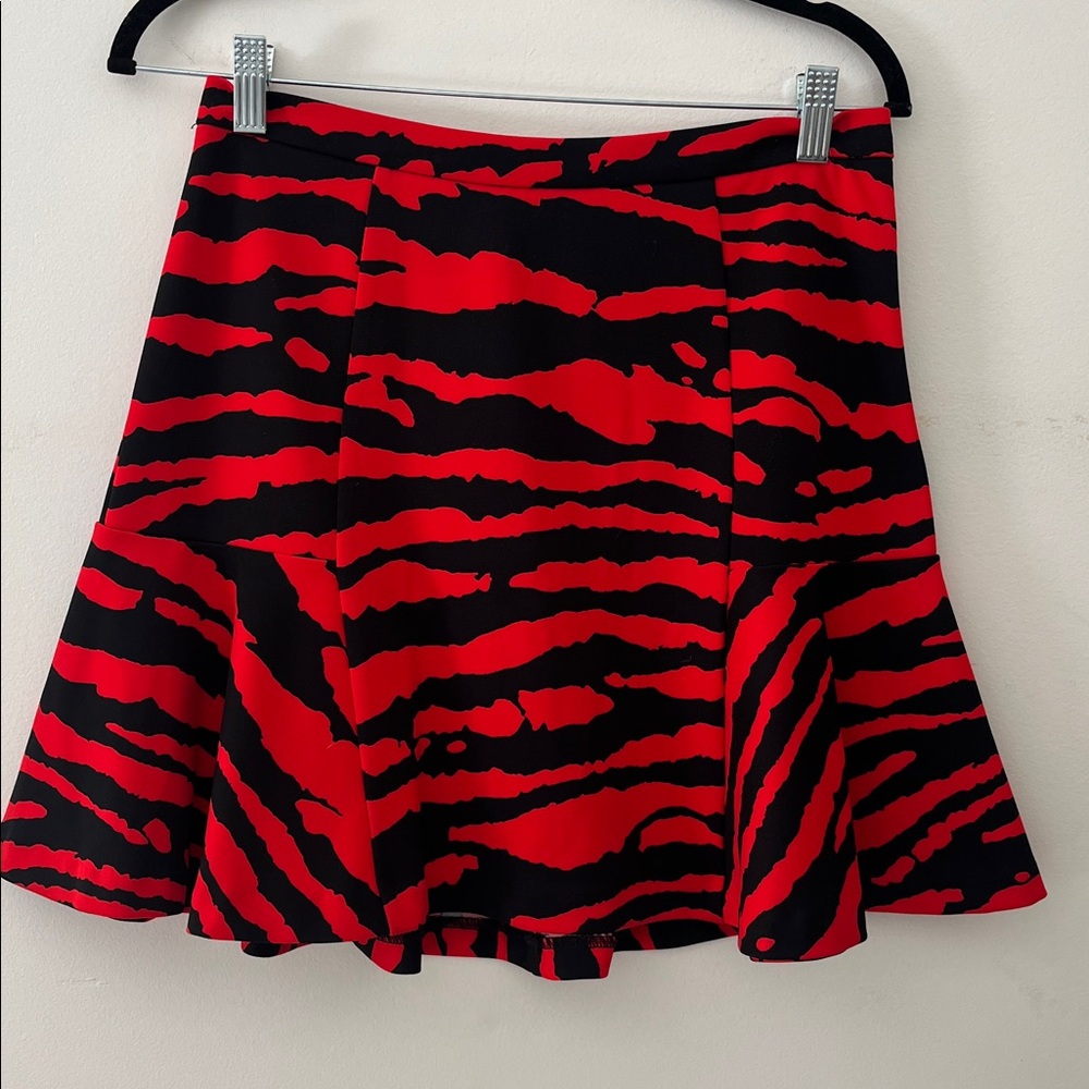 Michael Kors Red and Black Skater Skirt animal print vibrant grunge goth sz 4
